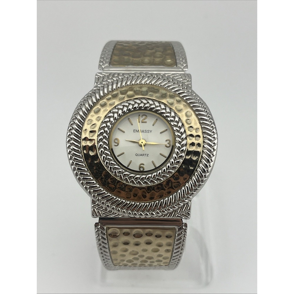 Embassy Watch Women 40mm Case Two Tone Hinge Bangle Band- New‎ Battery